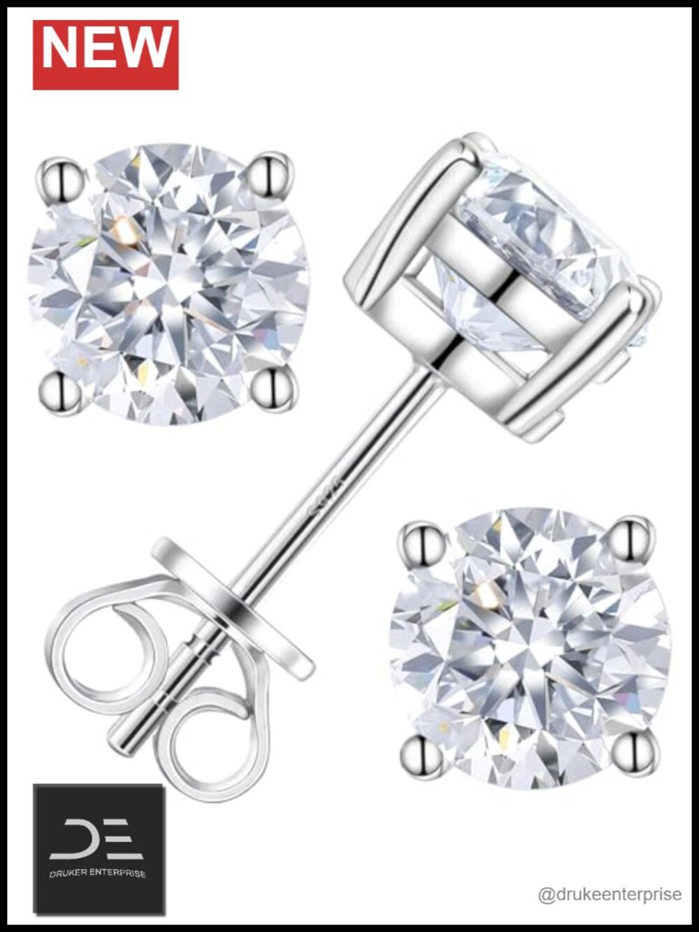 Lab Grown Diamond Stud Earrings, 4-Prong 925 Sterling Silver Hypoallergenic